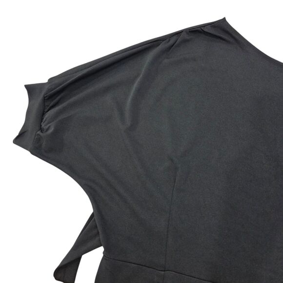 LilyIn Black Sheath Dress Knee Length Asymmetrical Boat Neck Side Pockets Size L - Picture 8 of 11
